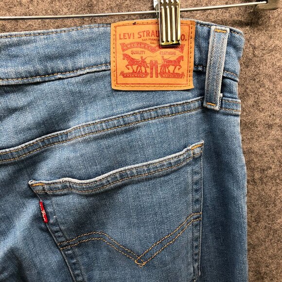 Levi's 726 High Rise Flare Jean Womens 32 Blue Light Wash Ripped Knee Distressed - Picture 8 of 14